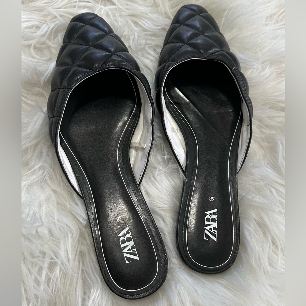 Zara Quilted Black Sandals